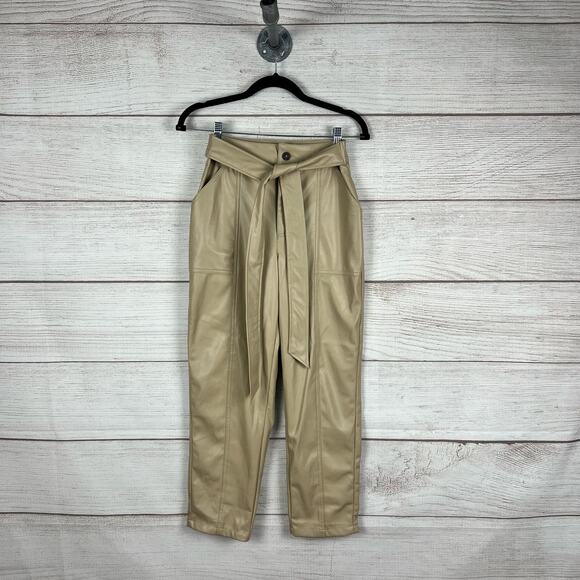 BCBG Generation Women's Khaki Faux Leather Tie Waist Pants Size XS - Picture 1 of 7